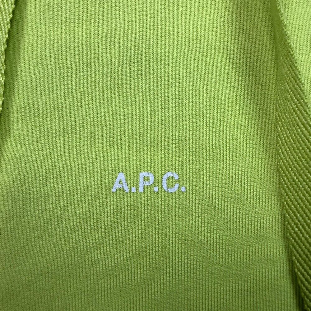 A.P.C. Hoodie Mens Large Lime Green Organic Cotton Logo Fleece Pullover - Picture 2 of 11